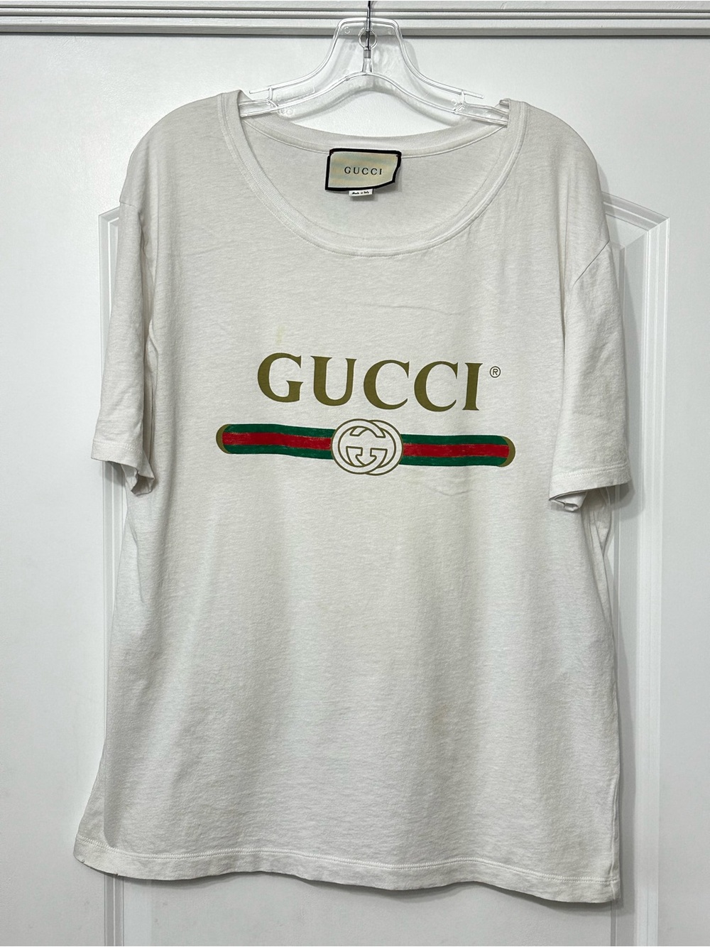 Gucci Vintage Logo Distressed Cotton T-Shirt White Size XL